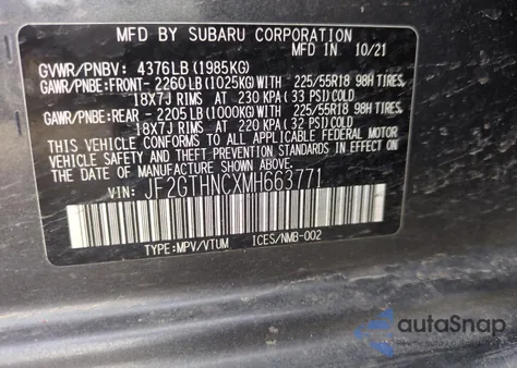 2021 Subaru Crosstrek Limited из США, поврежденный, VIN JF2GTHNCXMH663771